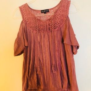 Dusty Rose Cold Shoulder Lace Embellished Blouse